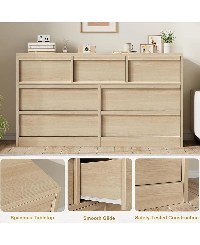 gaomon 7 Drawer Dresser for Bedroom, Modern Double Dresser Organizer with 7 Drawers Large Storage, Wooden Chest of Drawers