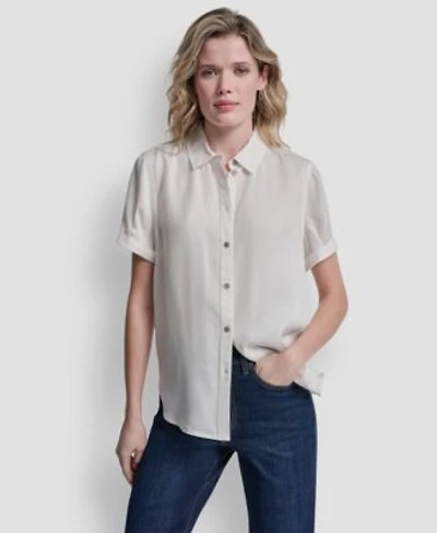 Dkny Jeans Womens Print Rolled Short Sleeve Shirt