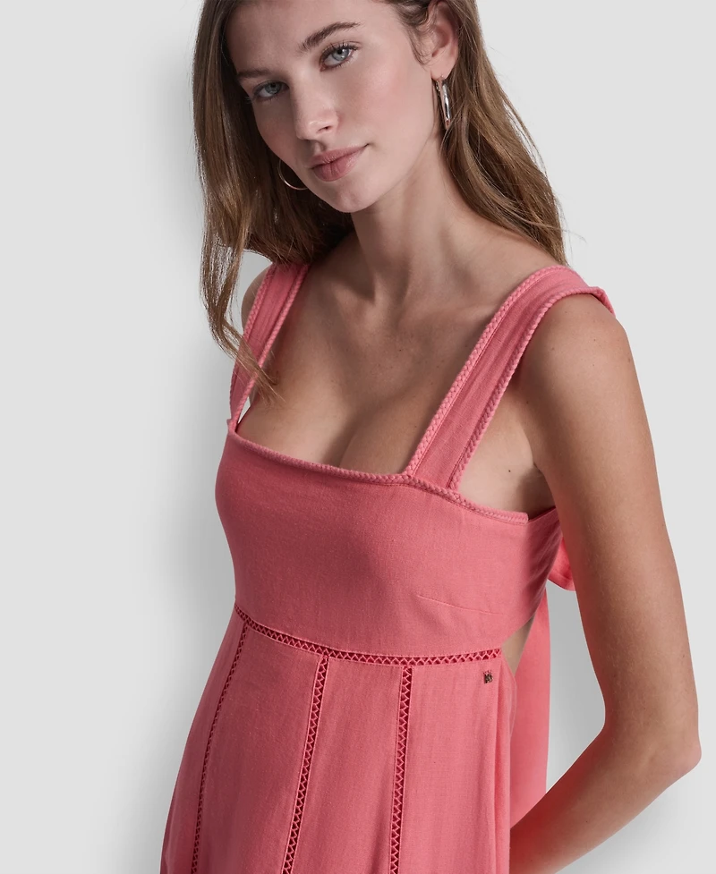 Dkny Jeans Women's Seamed Linen-Blend Tank Square Neck Dress
