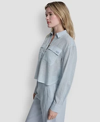Dkny Jeans Women's Linen-Blend Cropped Long-Sleeve Shirt