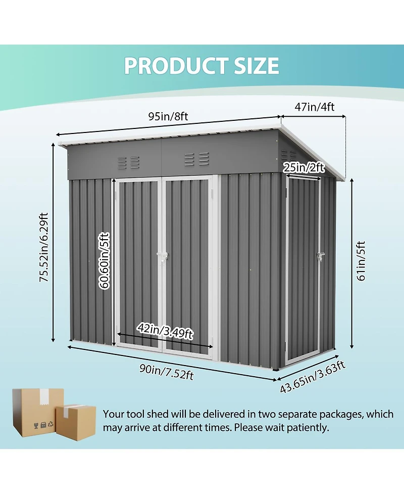 Streamdale Furniture 4x8 Slope-Roof Reinforced Storage Shed with Weatherproof Roof & Vents