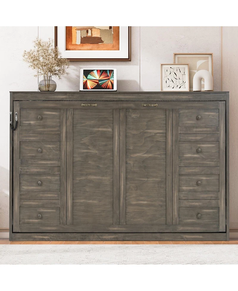 Streamdale Furniture Full Size Murphy Bed with Led Light, Foldable Cabinet