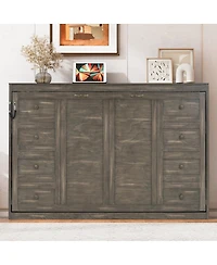 Streamdale Furniture Full Size Murphy Bed with Led Light, Foldable Cabinet