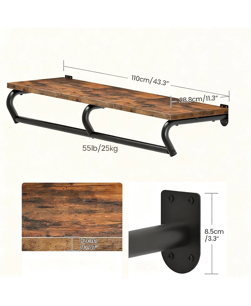 Yigii Wall Mounted 2-in-1 Clothes Rack with Top Shelf for Keys & Clothes