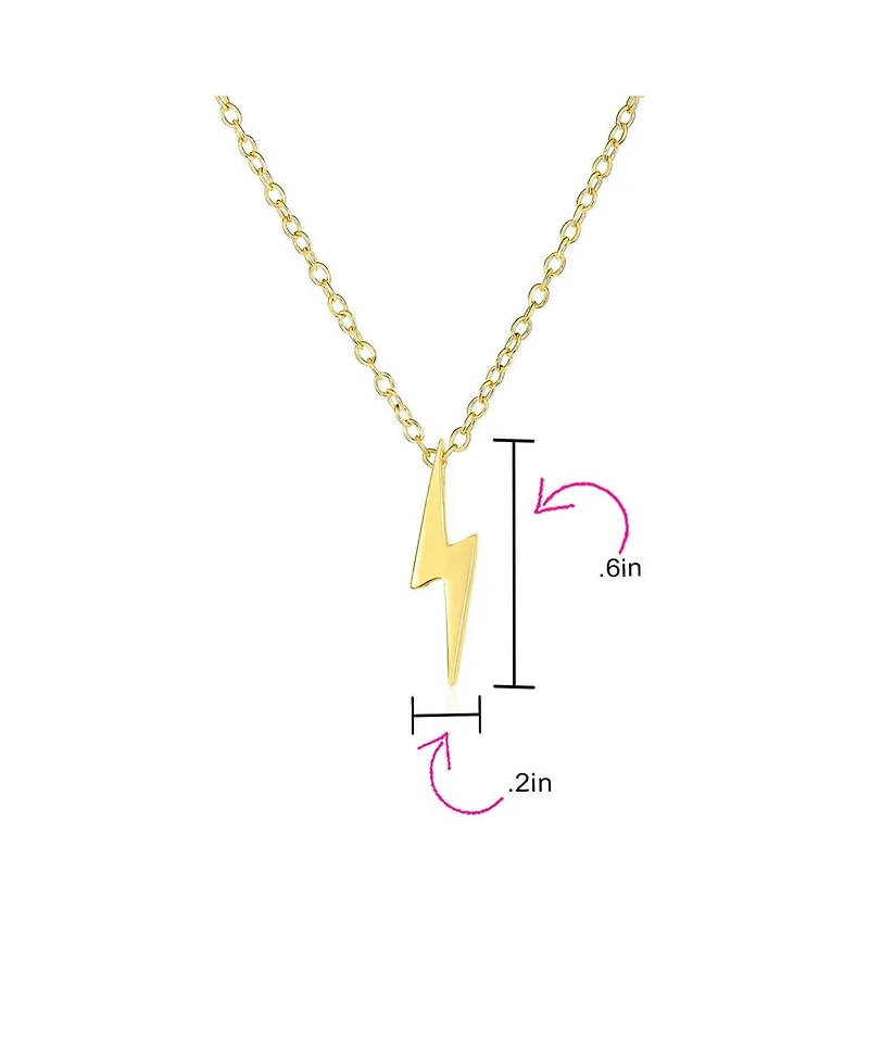 Bling Jewelry Minimalist Geometric Lightning Bolt Pendant Necklace Cz Accent Gold Plated Sterling Silver