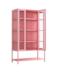 Streamdale Furniture 67.25" Iron Display Cabinet with Glass Door and Led Lights