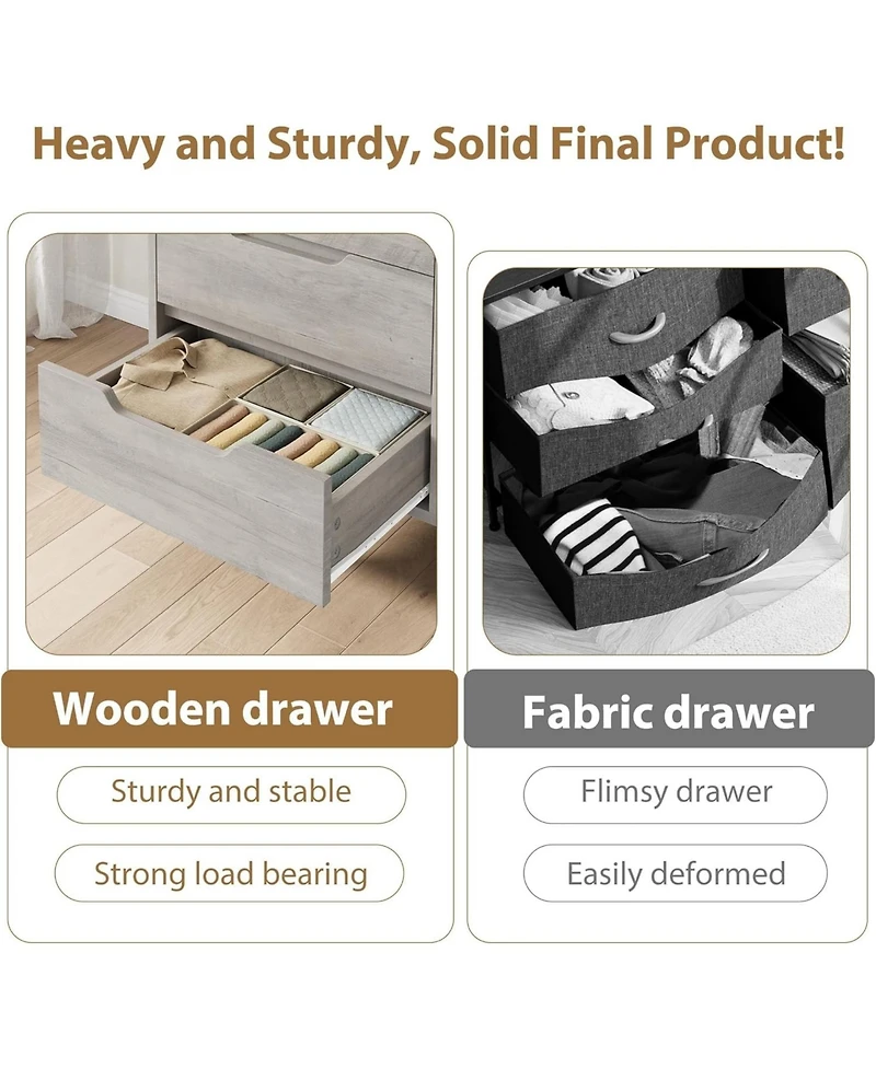 gaomon 6 Dresser for Bedroom, 47.2 in Wide Dresser, Freestanding Vertical Drawer Cabinet with Storage