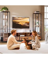 gaomon Tv Entertainment Center with Storage, 5 Fabric Drawer, 2 Bookshelf, Tv Console with Shelf for TVs