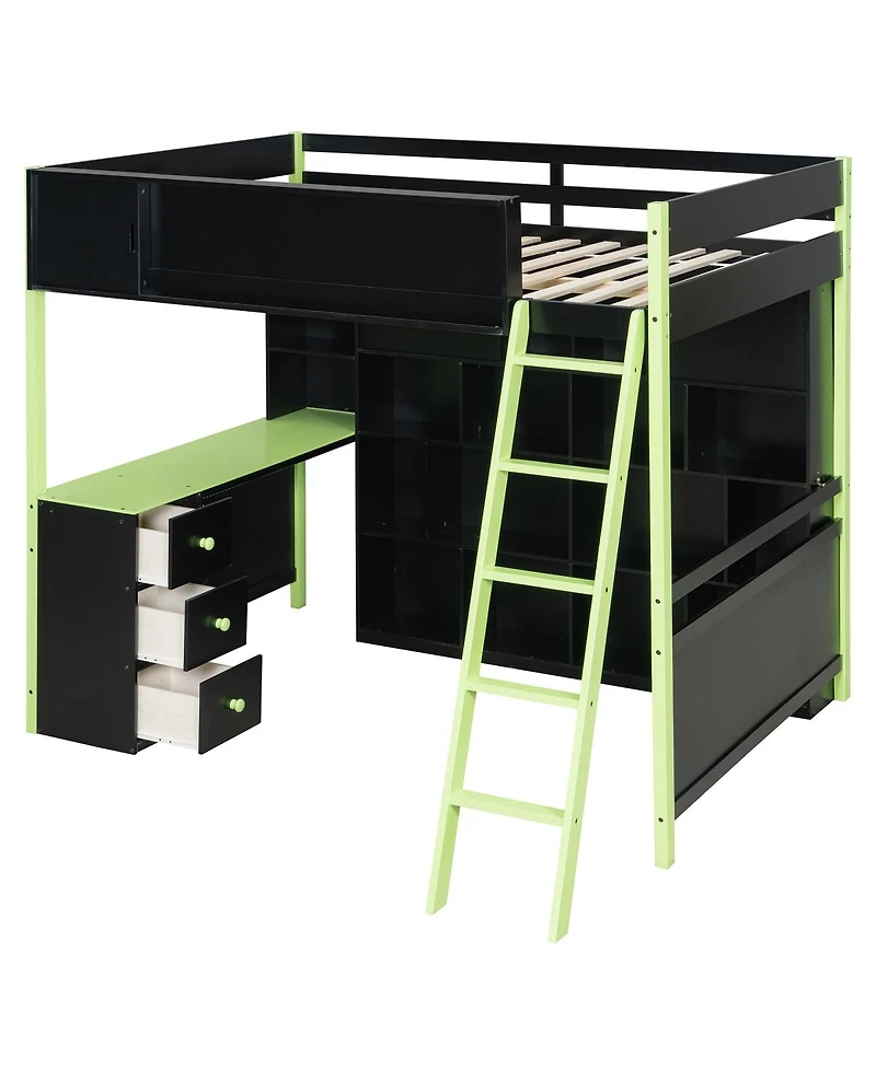 Streamdale Furniture Full Size Wood Loft Bed with Desk