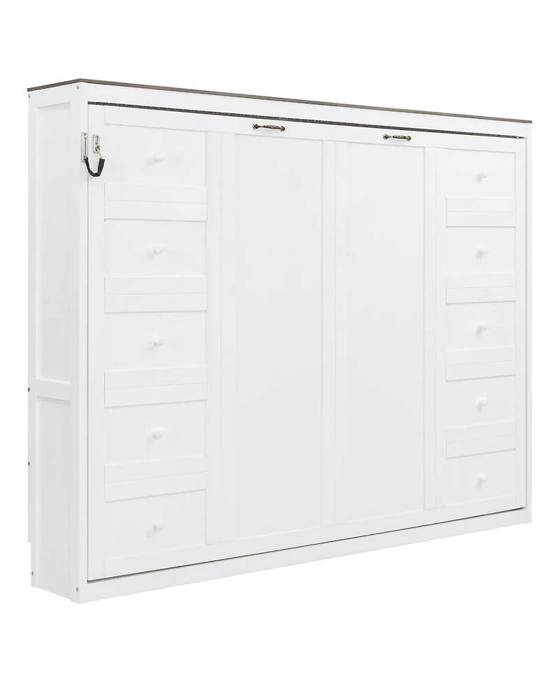 Streamdale Furniture Full Size Murphy Bed with Led Light, Foldable Cabinet