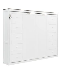 Streamdale Furniture Full Size Murphy Bed with Led Light, Foldable Cabinet