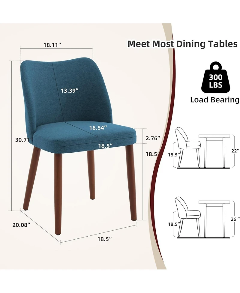 gaomon Dining Chair Set of 4, Linen Dining Chair with Wood Legs, Wing Backrest, Wooden Kitchen Chair, Kitchen Chairs with Thick Cushions