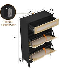 Gaomon Rattan Shoe Cabinet with 2 Flip Drawers & 1 Pull-Out Drawer, Adjustable Shelf, Heavy Duty Metal Legs, Entryway Shoe Storage for Small Spaces