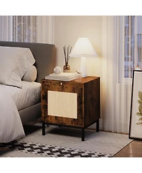 gaomon Natural Rattan Nightstand Set of 2, Boho Bedside with Storage, End Table with Natural Rattan Decorated Drawers, Solid Metal Legs