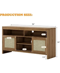 gaomon Rattan Tv Stand with Storage Place for Living Room, Brown Tv Console Cabinet with Shelf, for 45/55/65 in Tv, Wood