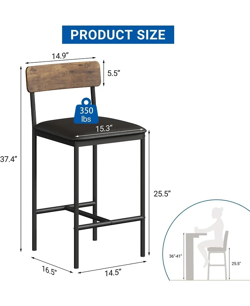 gaomon Bar Stools Set of 4 Kitchen Bar Stools with Footrest Pu Upholstered Counter Height Barstools Bar Chairs with Back for Kitchen Easy Assembly.