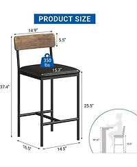 gaomon Bar Stools Set of 4 Kitchen Bar Stools with Footrest Pu Upholstered Counter Height Barstools Bar Chairs with Back for Kitchen Easy Assembly.