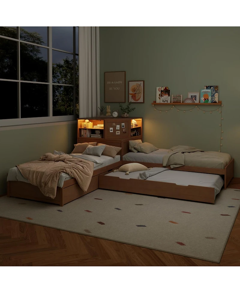 Streamdale Furniture L-Shaped Twin Bed Frame w/ Trundle, Drawer