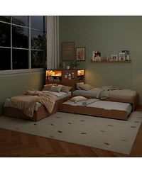 Streamdale Furniture L-Shaped Twin Bed Frame w/ Trundle, Drawer