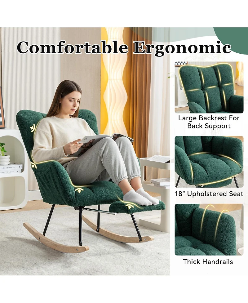 Streamdale Furniture Teddy Fabric Leisure Rocking Chair with Adjustable Footstool