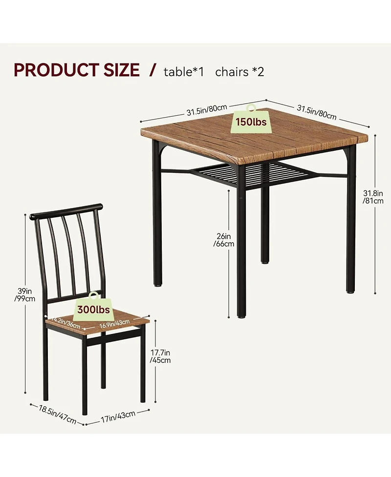 gaomon Dining Table Set for 2 Kitchen Table and Chairs with Wine Rack 3 Piece Square Dining Room Table Set for Small Space Apartment