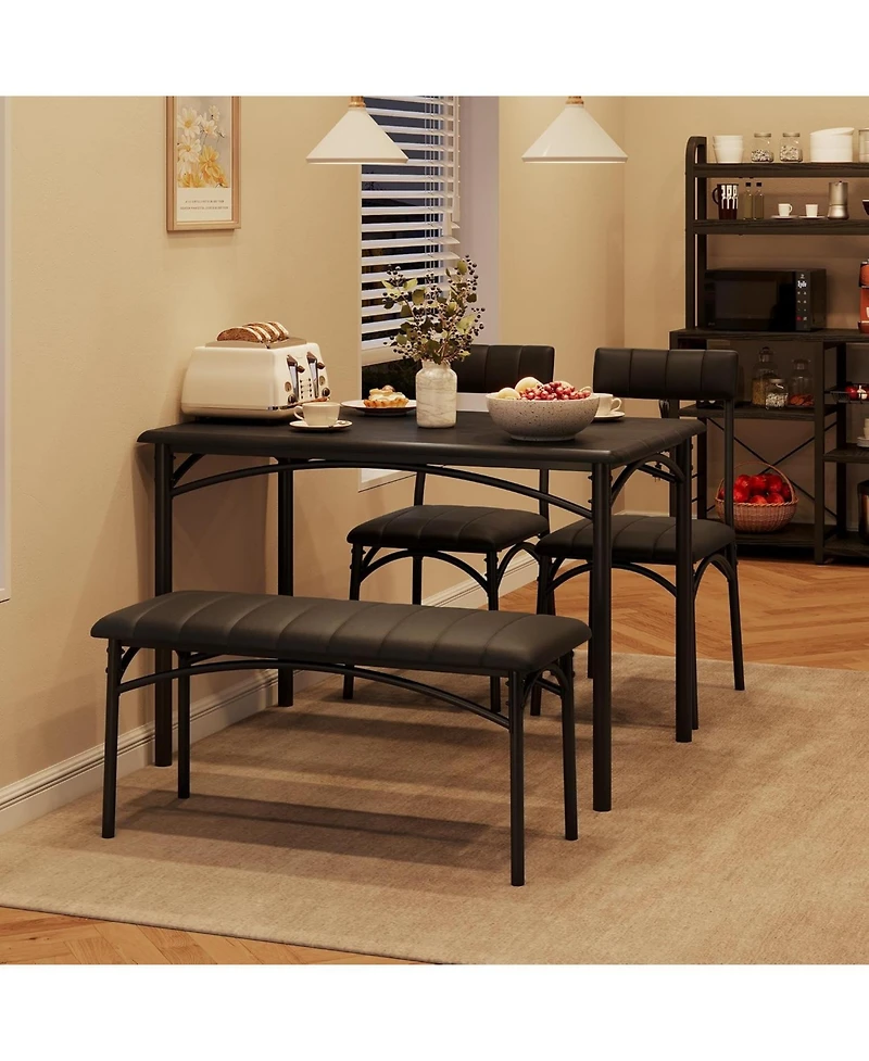 gaomon Dining Table Set for 4 Kitchen Table with Upholstered Bench and 2 Chairs 4-Piece Wooden Dining Table Set for Apartment Dining Room Small Space.