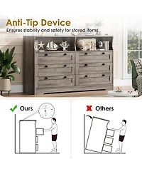 gaomon Wood Dressers for Bedroom with 6 Drawer, Wooden Dresser with Led Lights and Power Outlet, Modern Chest of Drawers for Living Room Entryway