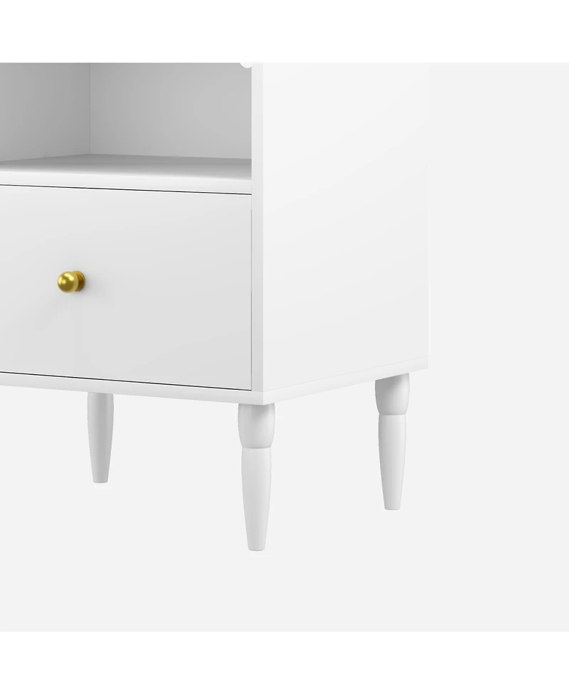 Streamdale Furniture Modern White Nightstand with Drawer & Open Shelf, Bedside Table
