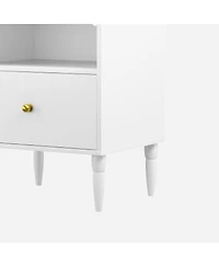 Streamdale Furniture Modern White Nightstand with Drawer & Open Shelf, Bedside Table