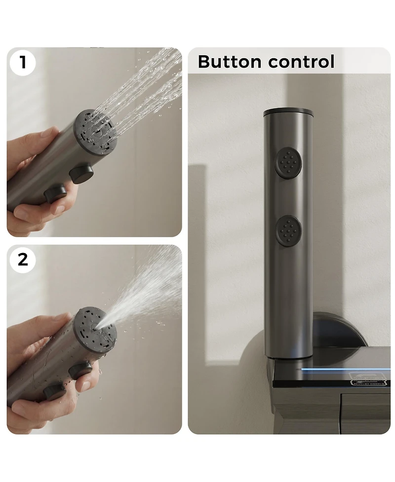 Lalahoo 3-Spray Shower Faucet 2.5 Gpm with Button Control, Led Display, and 3-Mode Hand Shower