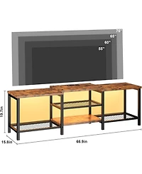 gaomon 75 Inch Wooden Led Entertainment Tv Stand with Power Outlet and Open Storage Shelves