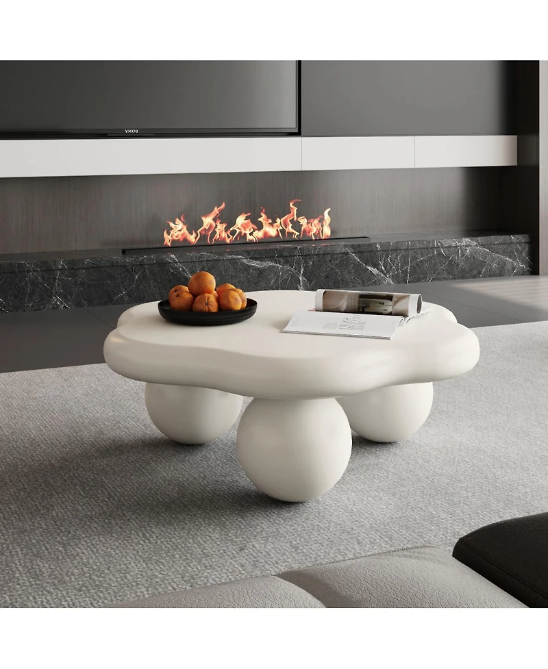 Streamdale Furniture 35" Cream Cloud Shaped Coffee Table, Modern Minimalist Living Room Table