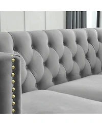 Streamdale Furniture Velvet L-Shaped Sectional Couch, 5-Seater Corner Sofa with 3 Cushions