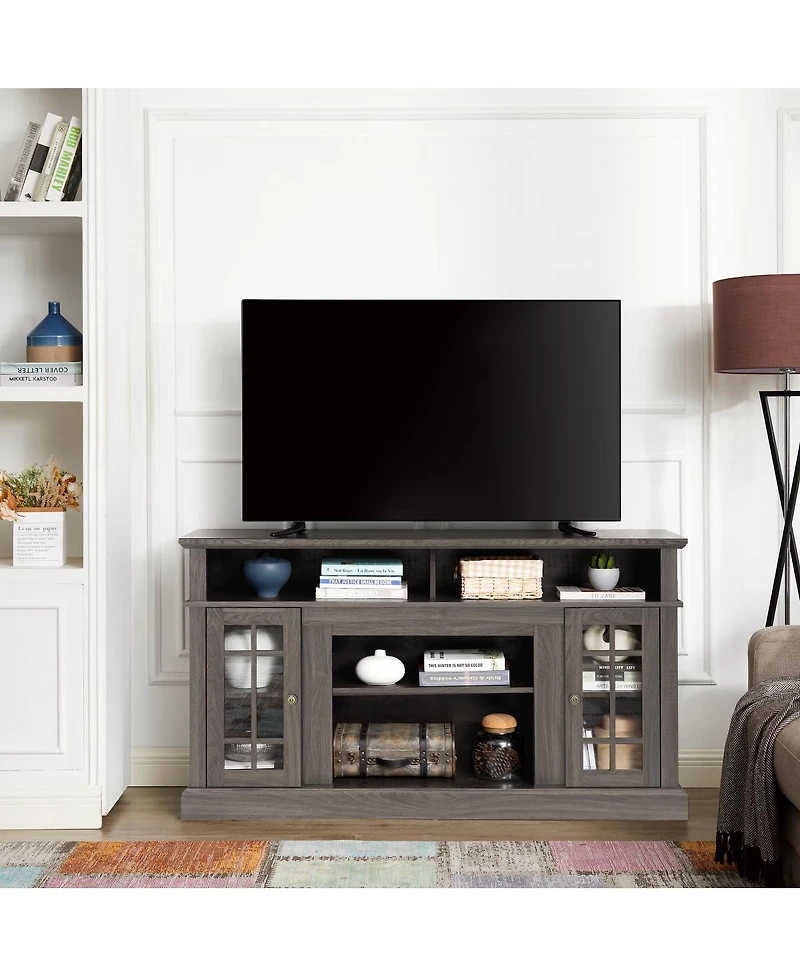 Streamdale Furniture Classic Tv Media Stand, Dark Walnut/Black, 58.25"W