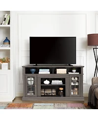 Streamdale Furniture Classic Tv Media Stand, Dark Walnut/Black, 58.25"W