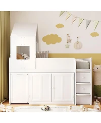 Streamdale Furniture Twin Size Wooden Loft Bed with Desk, Drawers and Cabinets