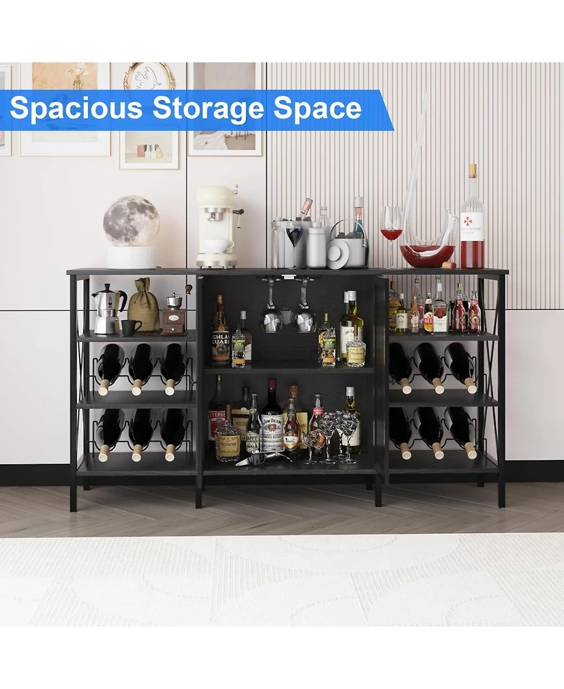 gaomon Farmhouse Wine Bar Cabinet with Wine Rack and Glass Holder Rustic Coffee Bar with Led Light Metal Sideboard and Liquor Table Cabinet