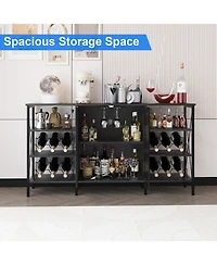 gaomon Farmhouse Wine Bar Cabinet with Wine Rack and Glass Holder Rustic Coffee Bar with Led Light Metal Sideboard and Liquor Table Cabinet