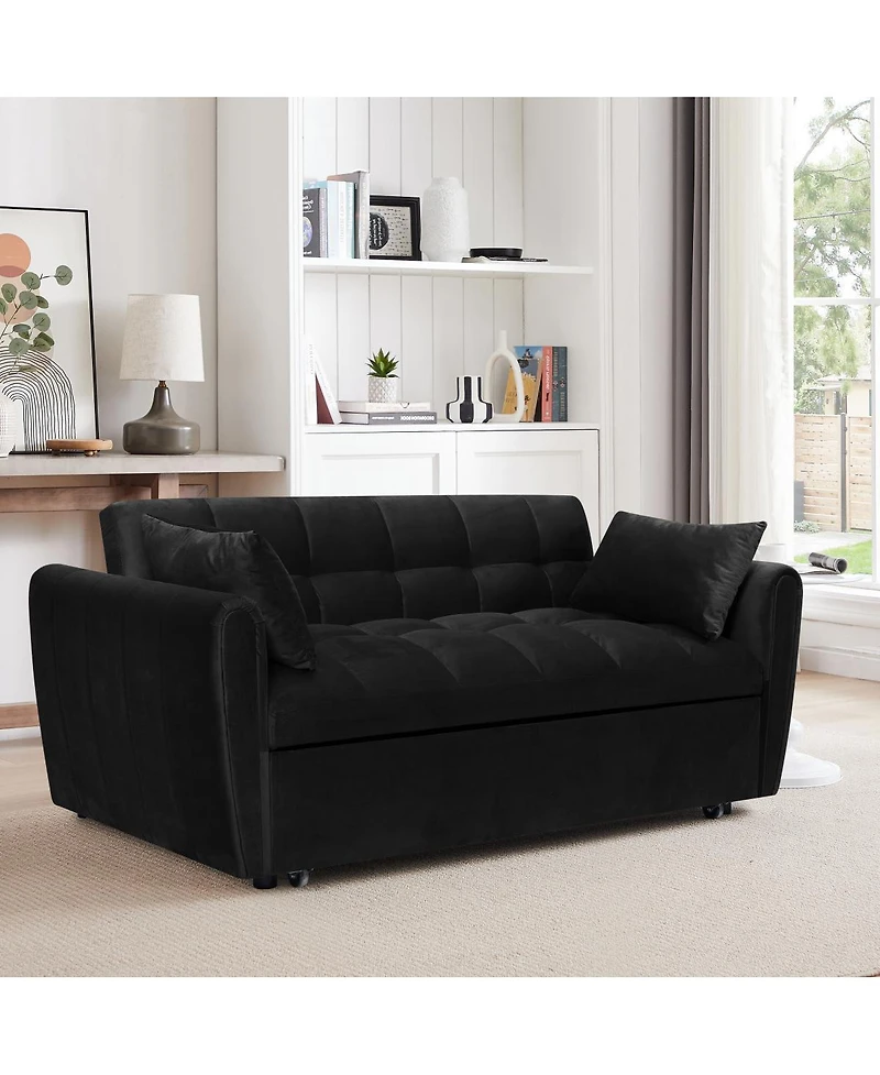 Streamdale Furniture 65-inch 3-in-1 foldable velvet sofa bed with adjustable back and pillows