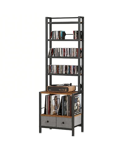 Yigii 6-Tier Cd Dvd Vinyl Storage Tower with Drawers for Living Room