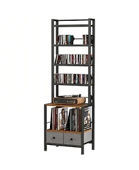 Yigii 6-Tier Cd Dvd Vinyl Storage Tower with Drawers for Living Room