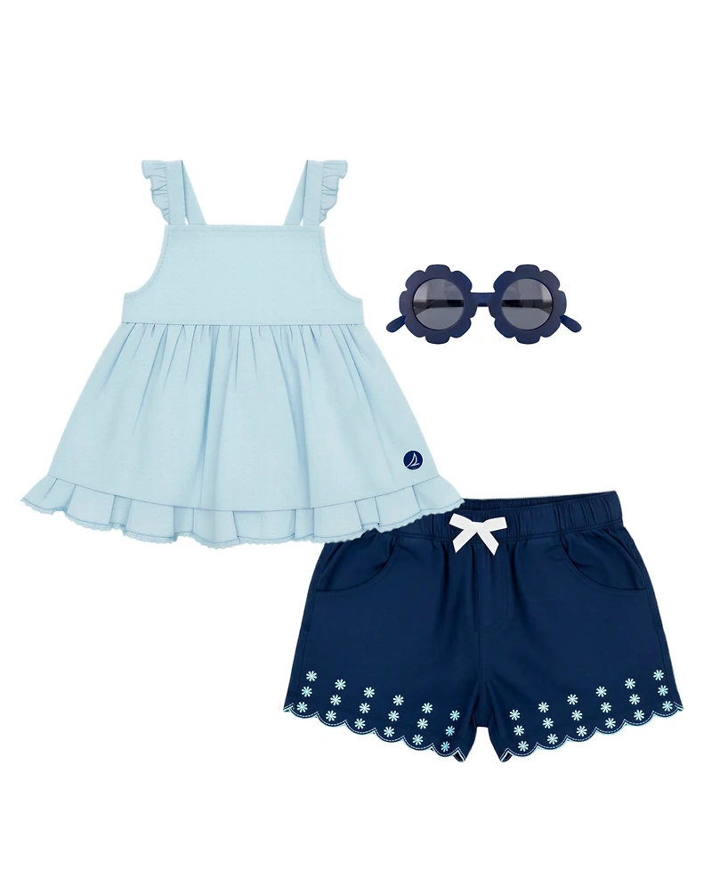 Sperry Baby Girls' Sleeveless Tank Top & Shorts with Sunglass, 2-Piece Set