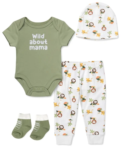 Baby Essentials Boys' Short-Sleeve Bodysuit, Pants, Hat and Socks, 4-Piece Set