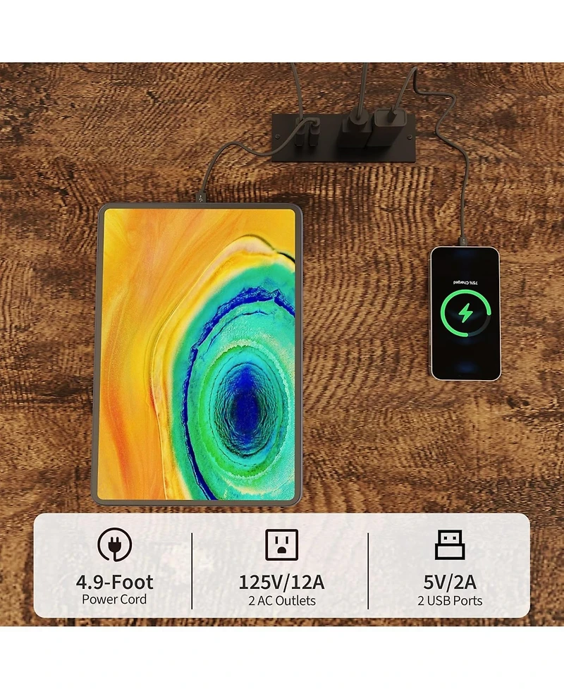 gaomon 42-Inch Industrial Coffee Bar Cabinet with Led Lights, Power Outlets, Wood Liquor Cabinet with Doors, Glass Holders & Storage