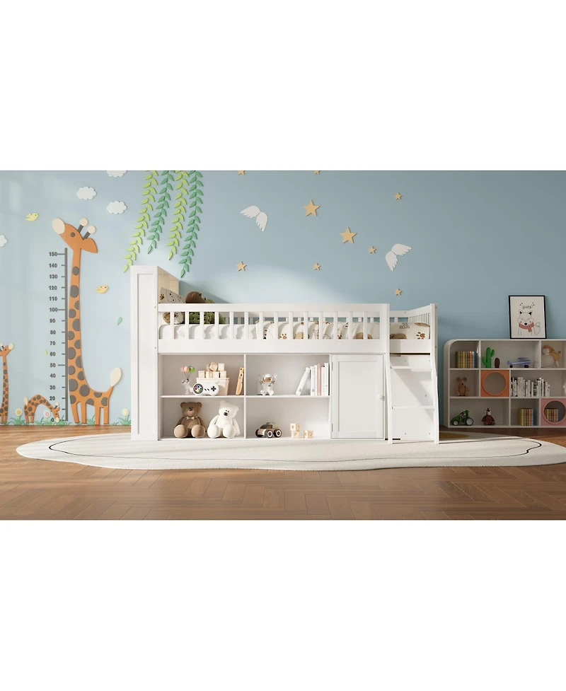 Streamdale Furniture Loft Bed with Storage, Headboard with Led Light.