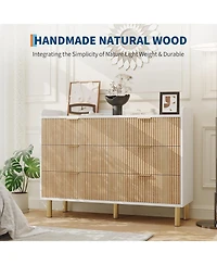 gaomon Dresser for Bedroom, 47.2" Fluted Wood Double Dresser with Metal Handles Curved Design Wide Storage Organizer Cabinet