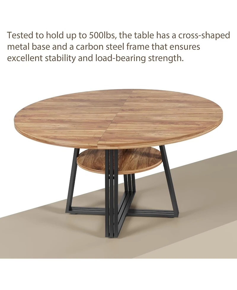 gaomon Round Dining Table for 4-6 47.2 Inch Farmhouse Kitchen Table with Storage Circle Dinner Tables for Kitchen Dining Room Living Room