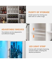 Gaomon Wine Bar Cabinet with Led Light and Detachable Rack Wine Cabinet with Mesh Door Liquor Cabinet with Glass Holder Coffee Bar for Liquor