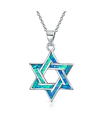 Bling Jewelry Magen Judaic Jewelry Inlay Created Opal Star Of David Pendant Necklace