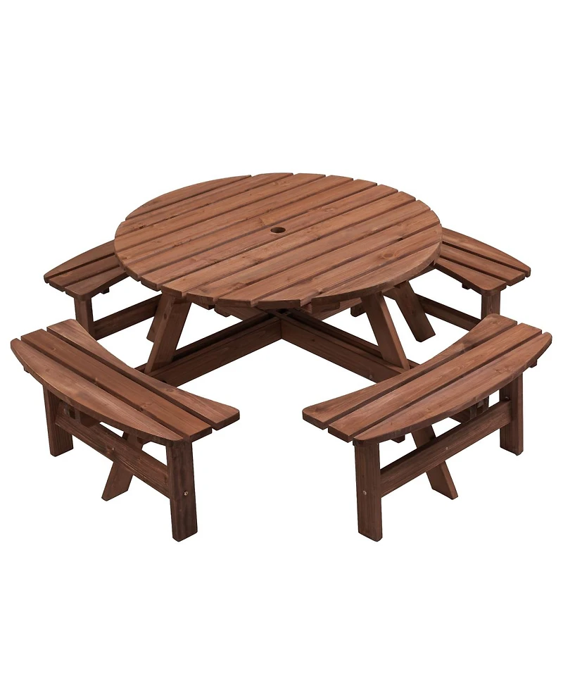 Streamdale Furniture 8 Person Wooden Picnic Table w/ 4 Benches, 2220lb Capacity
